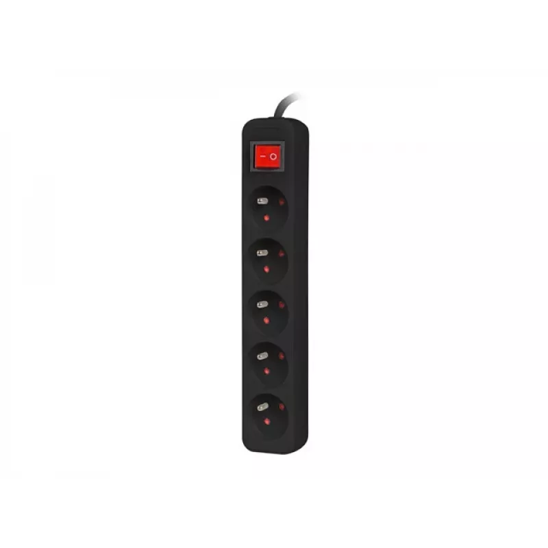 Predlžovací prívod Lanberg PS1-05E-0300-BK, 5 zásuviek, 3 m, čierny, s vypínačom