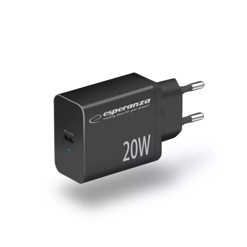 Sieťová nabíjačka ESPERANZA EZC104K 20W čierna, USB napájací zdroj pre prenosné zariadenia