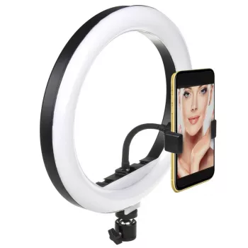 Maclean MCE610 10 12W LED Ring Light so statívom a Bluetooth spúšťou, 3 farby, 10 stupňov jasu, 10% -100% nastaviteľný jas, 160 LED, držiak na smartfón, osvetlenie