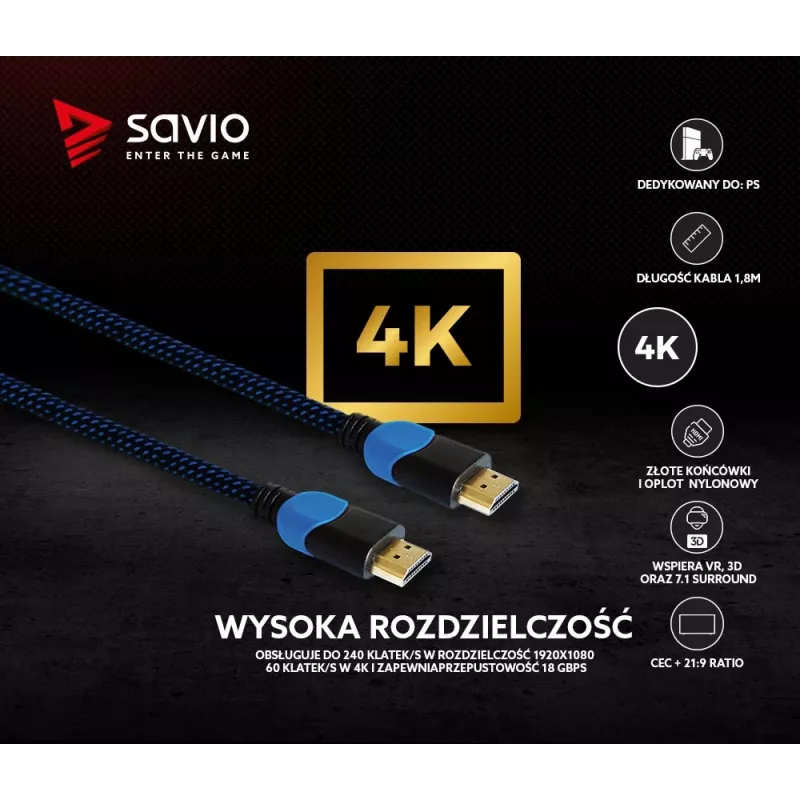 Savio GCL-02 HDMI kábel 1,8 m HDMI Type-A (štandard) čierny, modrý