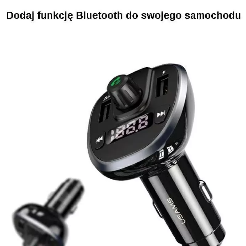 USAMS US-CC115 C21 FM vysielač do auta s duálnou USB nabíjačkou, Bluetooth 5.0, 3,4 A, čierny