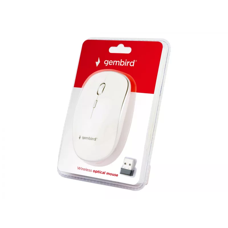Bezdrôtová myš GEMBIRD MUSW-4B-01-W, obojručná, optická 1600 DPI, 4 tlačidlá, RF Wireless, biela