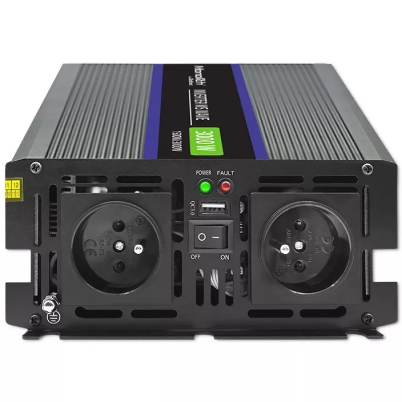 Invertor QOLTEC Monolith 3000 MS Wave, 12V→230V, 1500/3000W, s USB