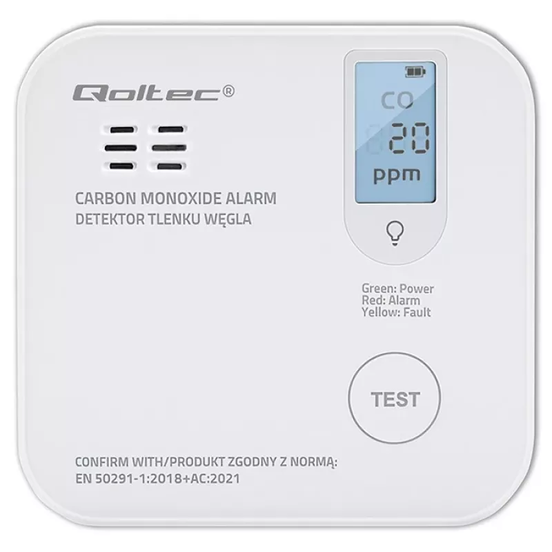 Senzor oxidu uhoľnatého QOLTEC 52577 — alarm na batérie, hladina zvuku 85 dB
