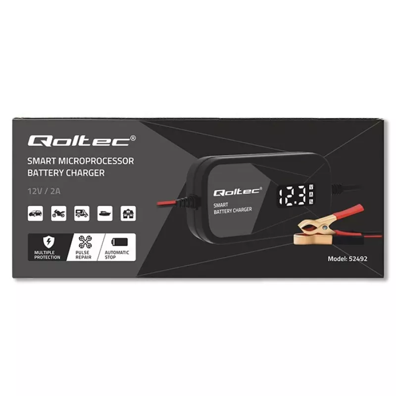 Nabíjačka batérií QOLTEC 52492 12V 2A s mikroprocesorovým riadením a regeneráciou článkov