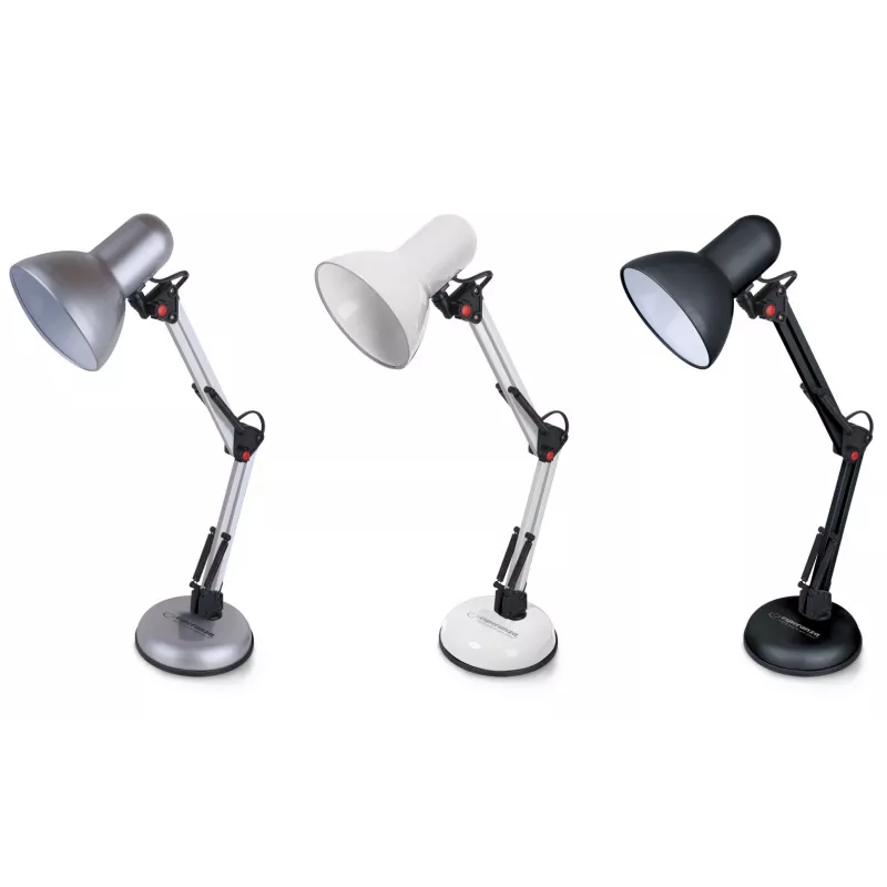 Stolová lampa ESPERANZA AVIOR E27 12W LED, čierna, výškovo nastaviteľná, flexibilné rameno, pätica E27