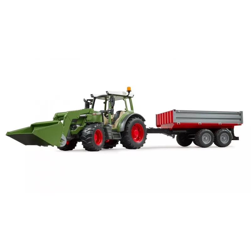 Hračkársky traktor BRUDER Fendt Vario 211 s čelným nakladačom a bočným prívesom