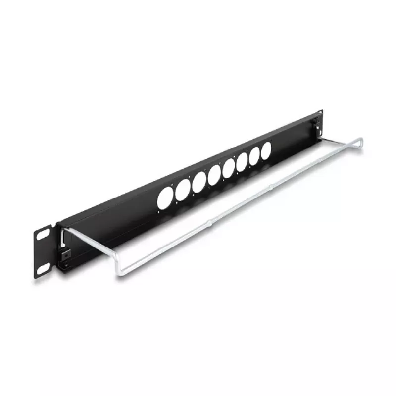 DeLOCK 67060 19-palcový patch panel typu D s odľahčením ťahu, 8 portov centrovaných, 1U, čierny