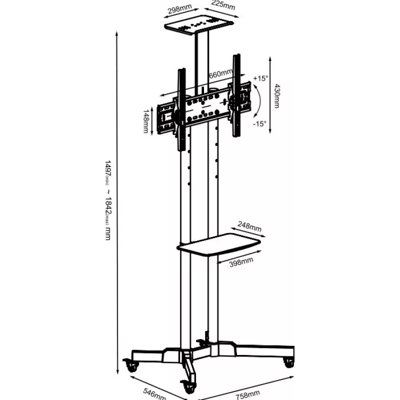 TV stojan na kolieskach TB TB-ST1 pre televízory do 75 palcov (max. 45 kg), VESA 600x400