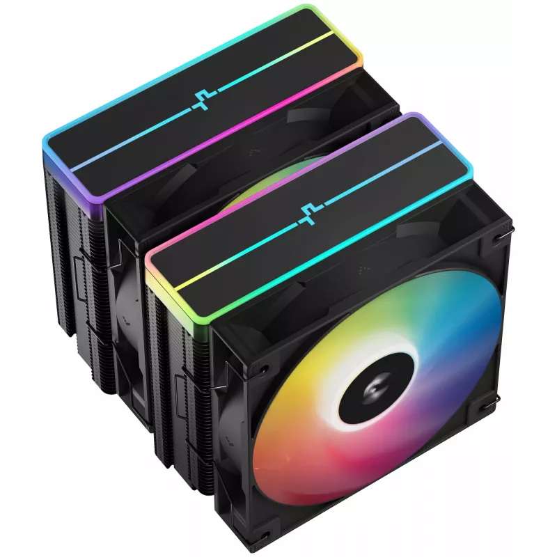 Vzduchový chladič DeepCool AG620 BK ARGB V2 — 120 mm dvoj ventilátor, 6 heatpipes, podpora LGA 1700/AM4/AM5, čierny