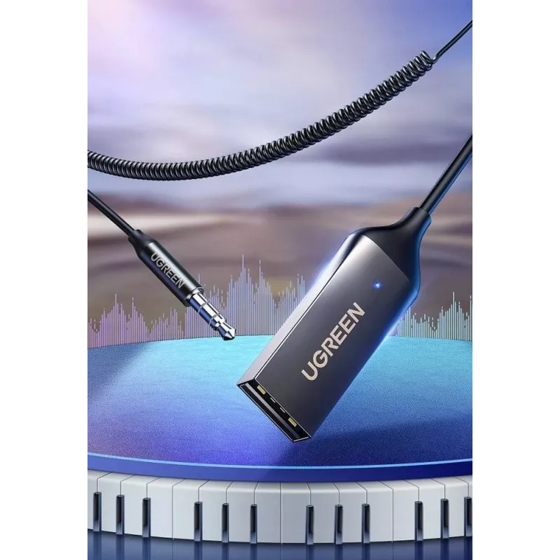 UGREEN CM309 audio prijímač Bluetooth 5.0, USB, 3,5 mm AUX konektor, čierny