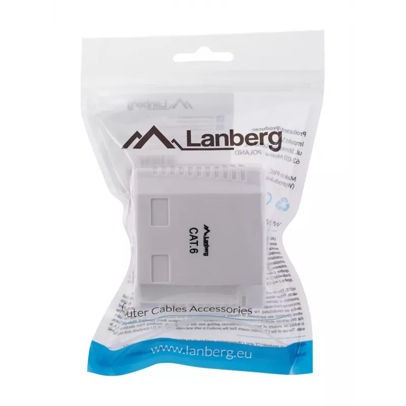 LANBERG nástenná zásuvka RJ-45 Cat6 OU6-0002-W biela, 2 konektory samica, 30×54×57 mm