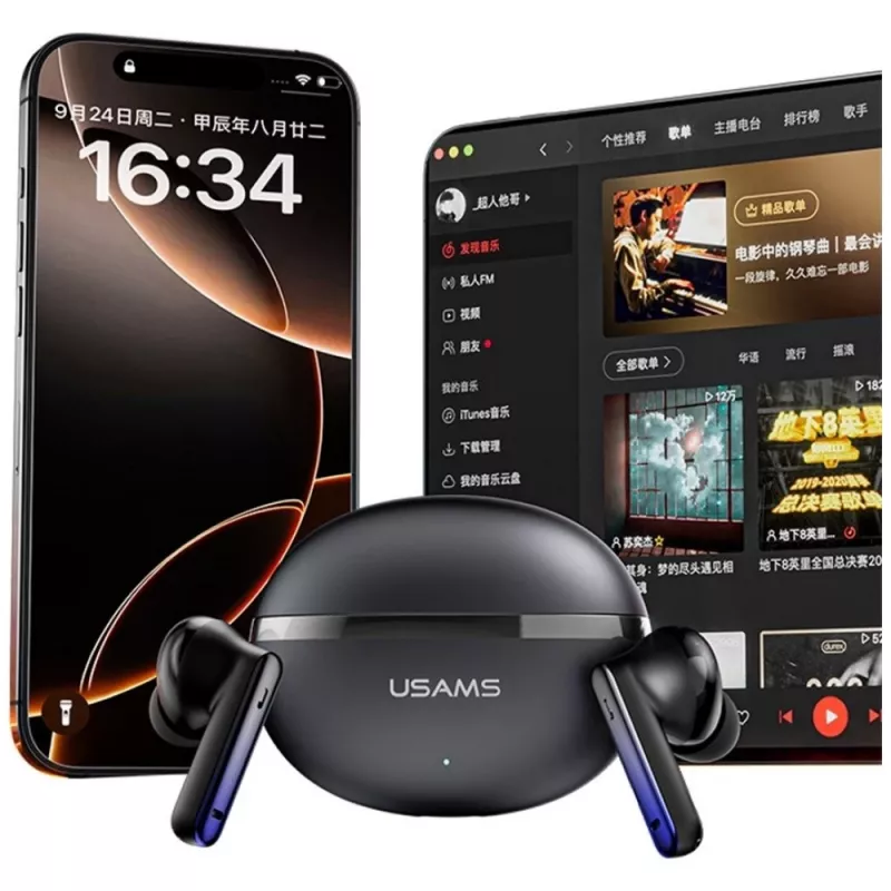 Bluetooth slúchadlá Usams TWS E02 ANC+ENC čierne
