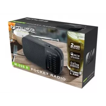 Prenosné rádio Muse M-025 R — MW/UKW, čierne, na batérie, kompaktné (32×130×70 mm)