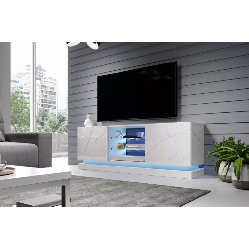 Cama Meble QIU 160 TV skrinka, MDF, biela lesk