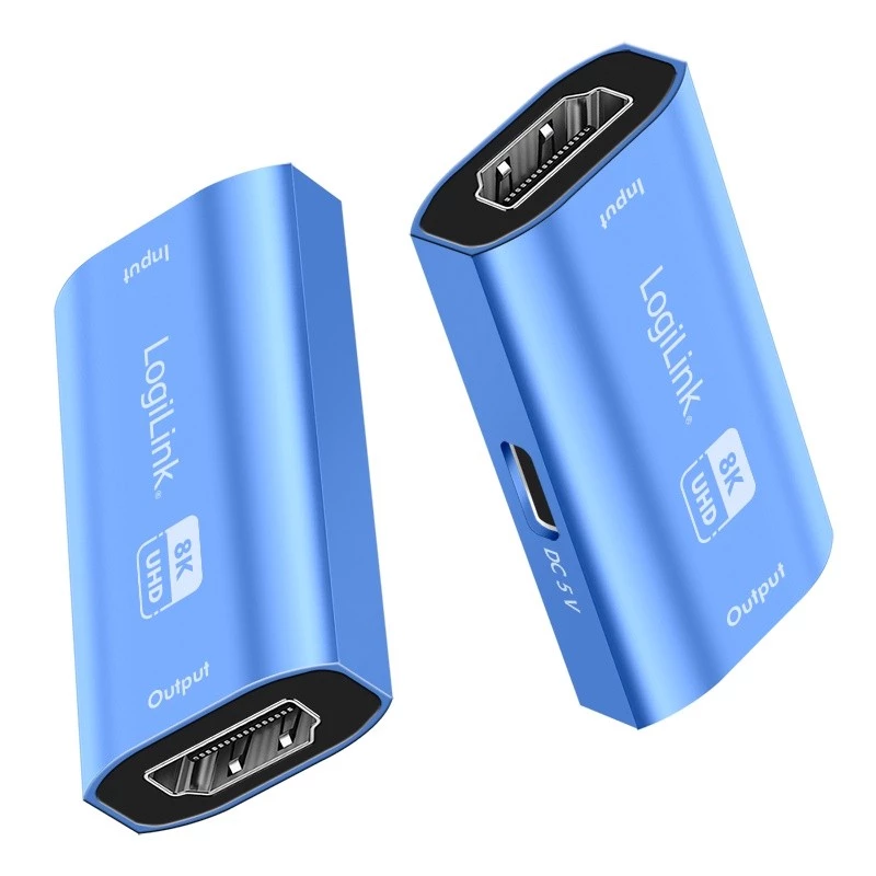 HDMI opakovač, 20m, 8K 60Hz, HDCP 2.3, hliník, modrá