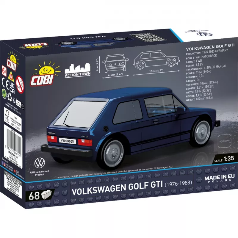 Cobi Volkswagen Golf GTI (1976–1983) stavebnica, modrá, 1:35, 68 dielikov