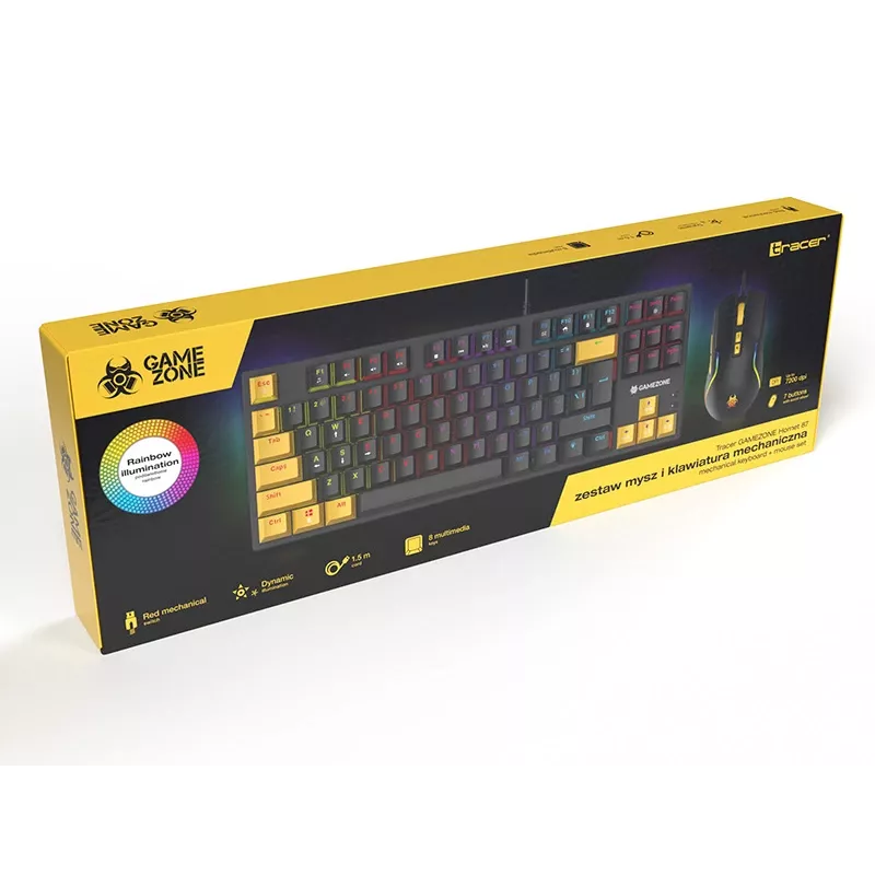 Tracer HORNET 87 klávesnica myš v cene gaming USB QWERTY anglická čierna, žltá