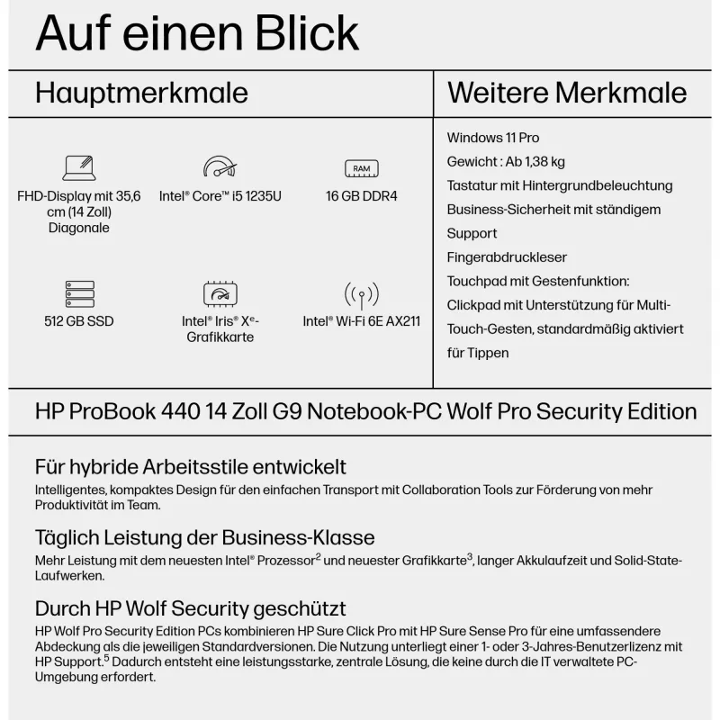 Notebook HP ProBook 440 G9 14 palcov, Intel Core i5-1235U, 16 GB, 512 GB SSD, Windows 11 Pro