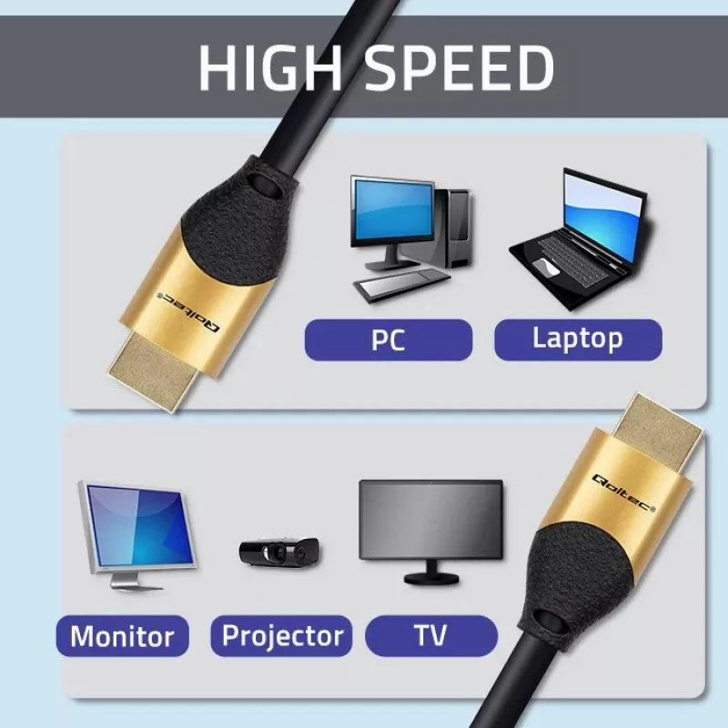 Qoltec 50356 HDMI v2.1 kábel Ultra High Speed 8K | 60Hz | 28AWG | GOLD | 3m