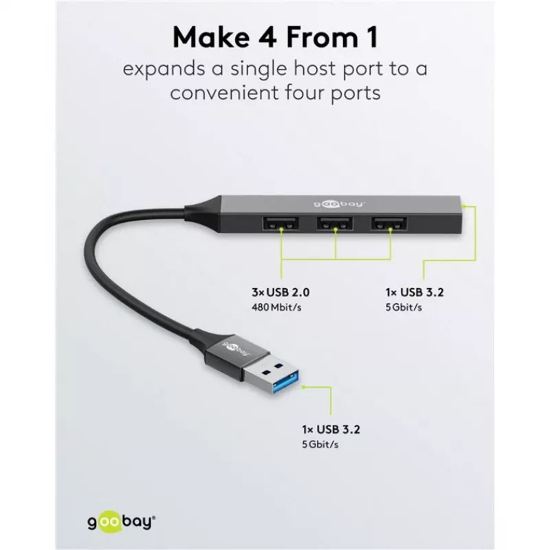 Goobay USB hub 74456 Type-A 5000 Mbit/s svetlosivý
