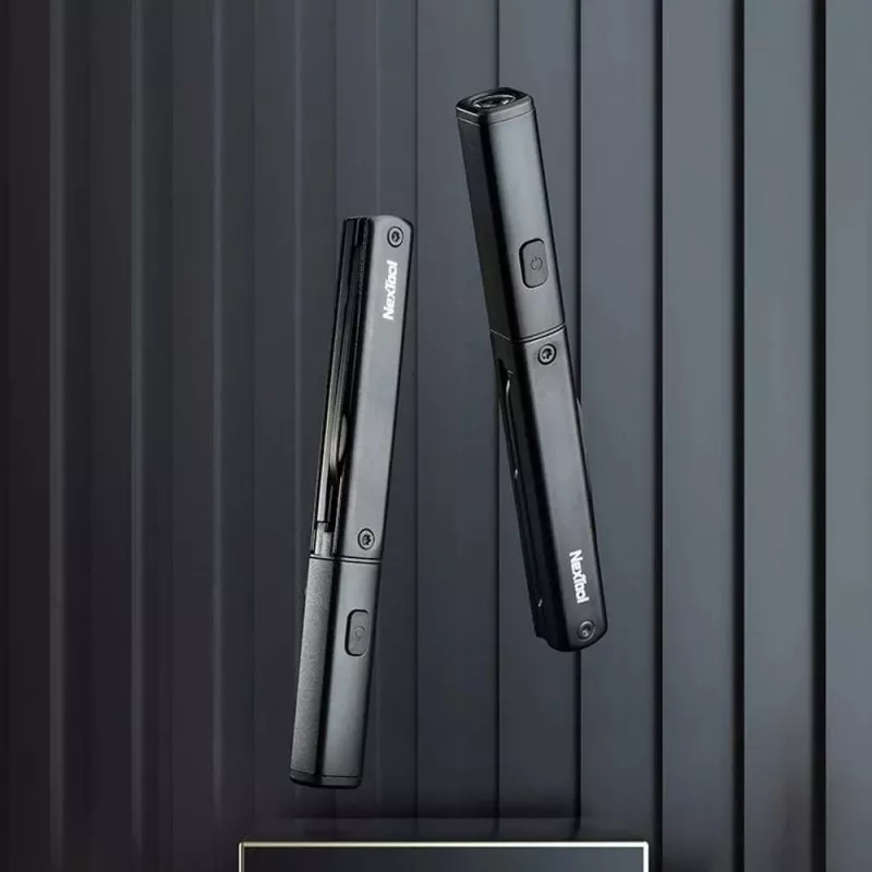 Multifunkčné pero s baterkou Nextool NE20026 — LED 50 lm, 90 min prevádzky, nerezový nôž, nožnice, USB-C, hliník, 125×15 mm, 38 g