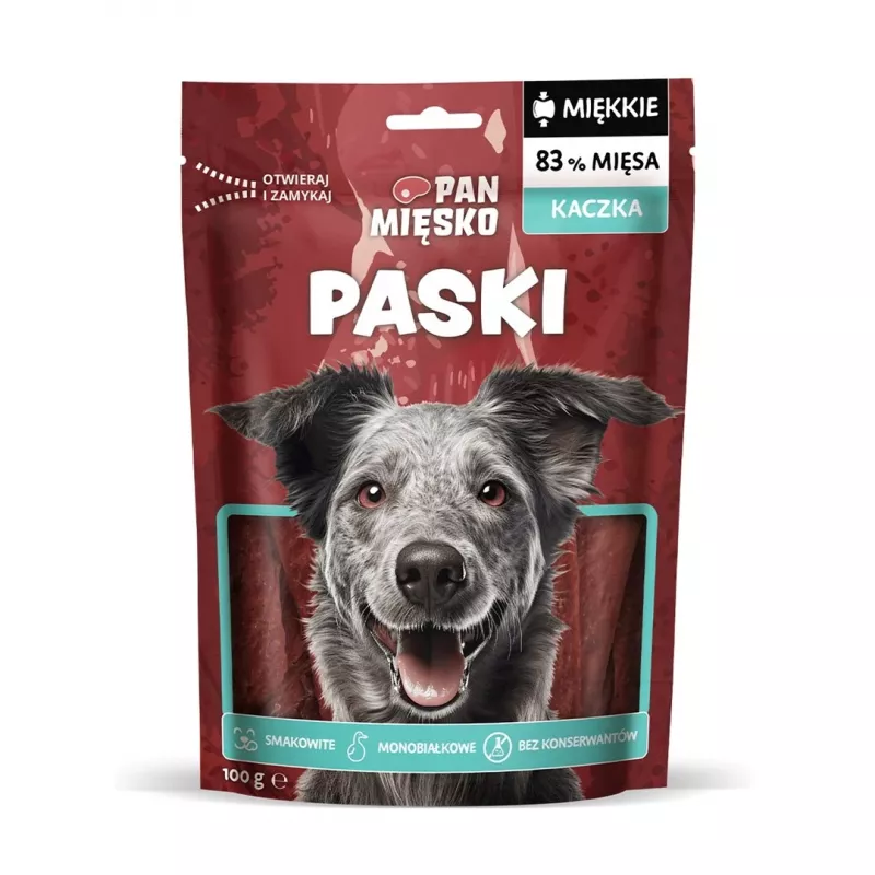 Maškrta pre psov Pan Mięsko Kačacie prúžky 100 g