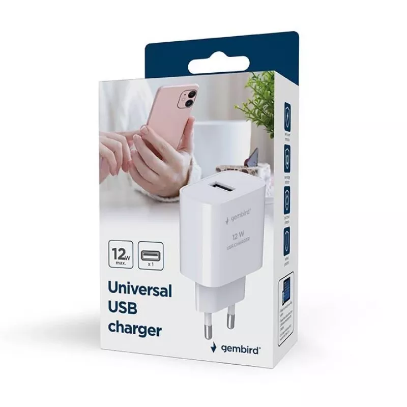 NABÍJAČKA USB UNIVERZÁLNA 2,4A/ČIERNA TA-UC-1A12-01-BK GEMBIRD