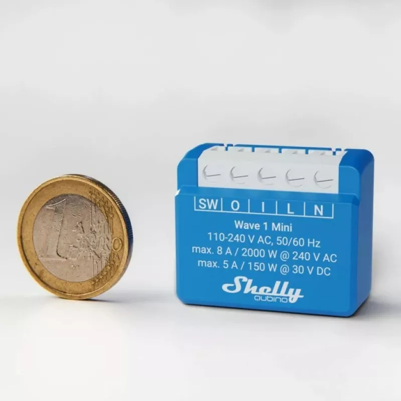 Smart relé Shelly Qubino Wave 1 Mini bezdrôtové 110–240V, 8A AC / 5A DC, 868,4 MHz, pre interiér, modrá