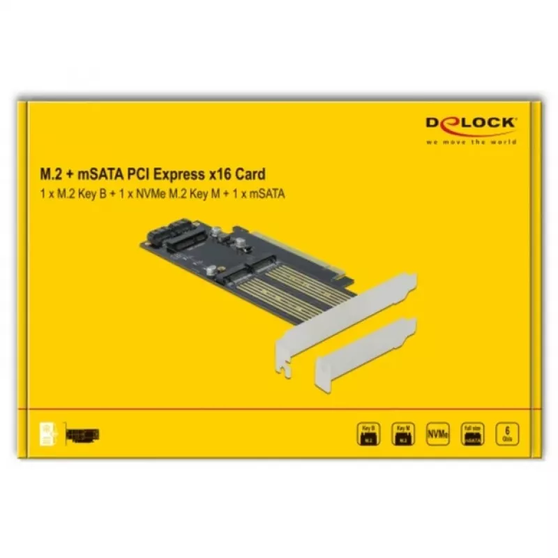 DeLOCK - radič pamäte - mSATA, M.2 - M.2 Card / mSATA Low-Profile - SATA 6Gb/s, PCIe 4,0 x16 (90486)