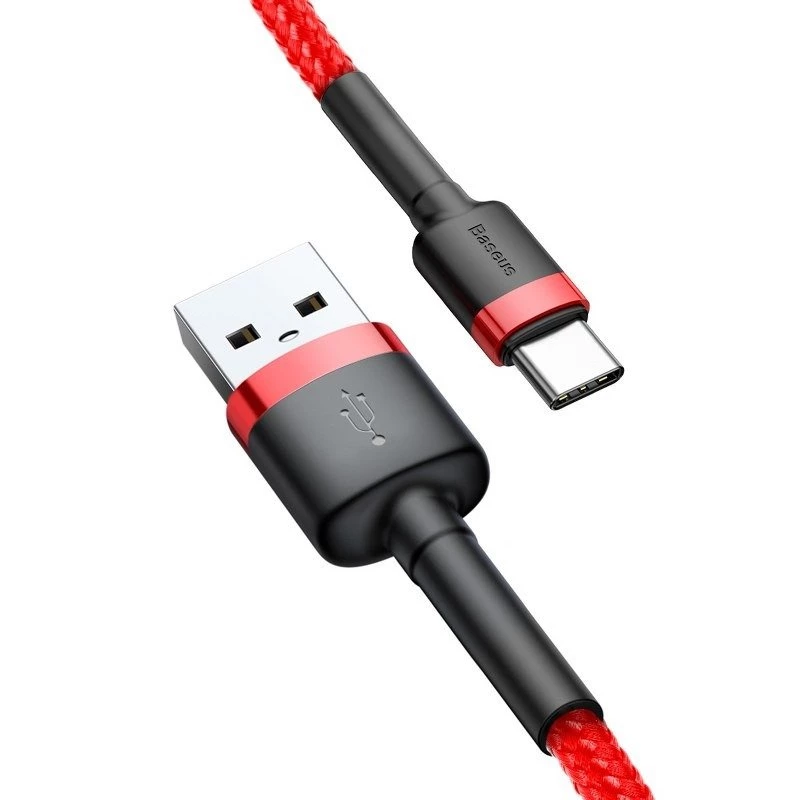USB 2.0 A na USB-C kábel Baseus CATKLF-B09 1m QC3.0 nylonové opletenie červený, rýchle nabíjanie a synchronizácia dát