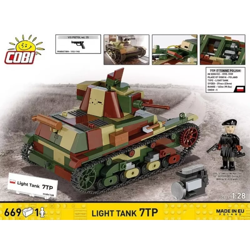 Cobi stavebnice ľahký tank 7TP model, 669 dielov, COBI-2661