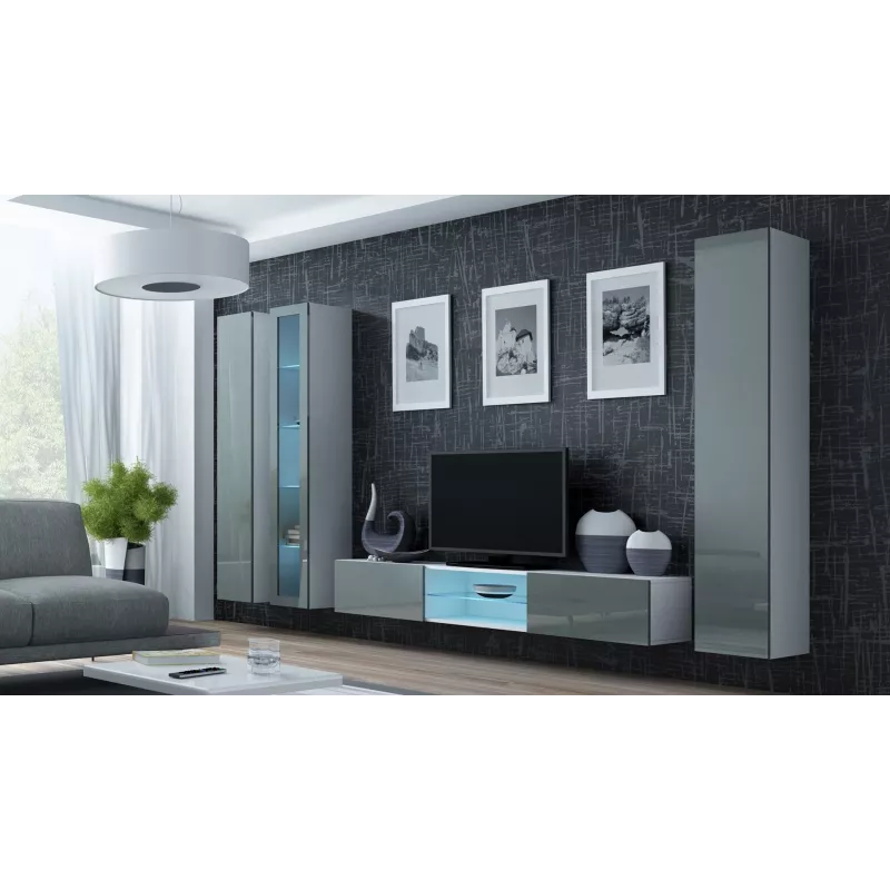 Cama vitrína VIGO '180' 180/40/30 biela/sivá lesklá