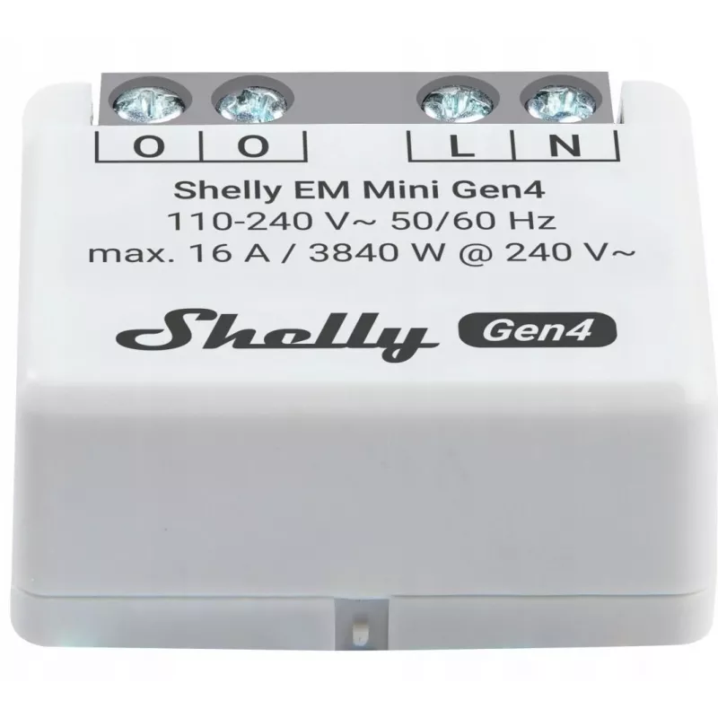 Smart relé Shelly Relay EM Mini Gen4 1-kanál Wi‑Fi Matter Zigbee Bluetooth 8A, 110–240V, Merač energie