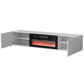 TV skrinka Cama Meble TULA s elektrickým krbom, 1830×350×370 mm, biela matná vrchná doska a rám