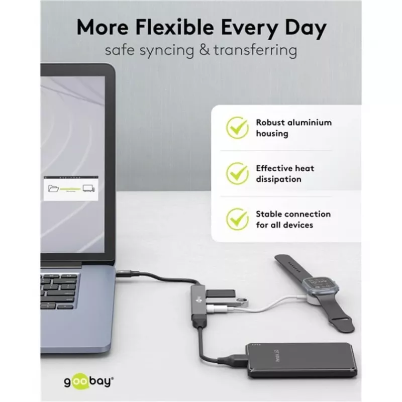 Goobay Slim 4-portový USB hub, USB-C™ na USB-C™/USB-A, USB 3.2 (74459)