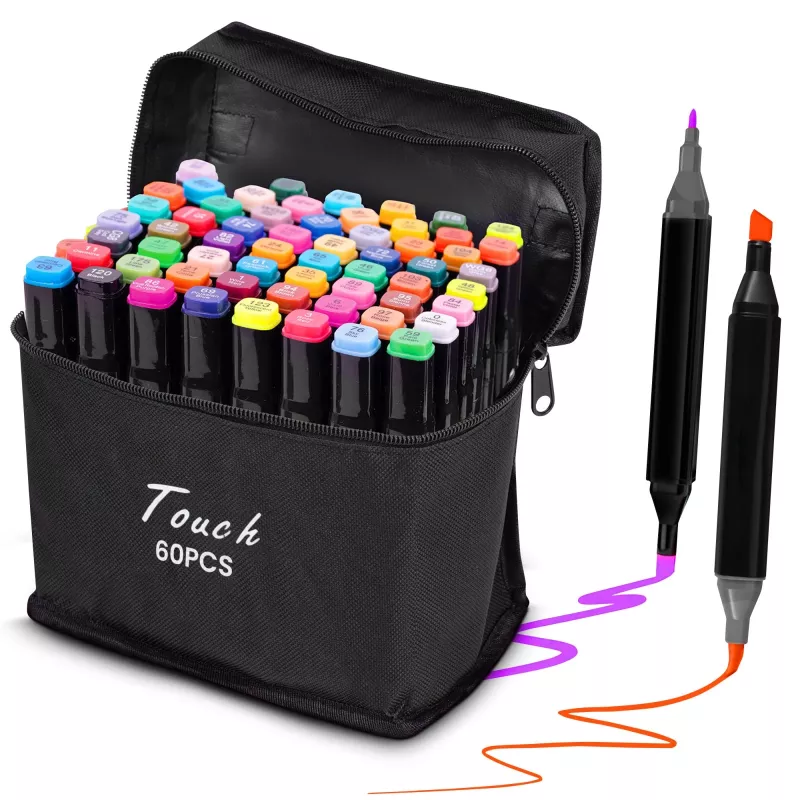 Sada fixiek Extralink MARKERY 60SZT — 60 kusov, štetčekové a guľaté hroty, farby čierna/Coral/Mint/Moka/Sky