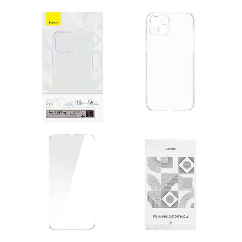 Ochranné puzdro Baseus Crystal Series pre iPhone 14 Plus s tvrdeným sklom na zadnej strane