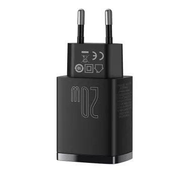 Indoor USB rýchlonabíjačka Baseus CCXJ-B01 – 2 porty (USB-C PD 20W + USB-A QC3.0 18W), 100–240 V, čierna