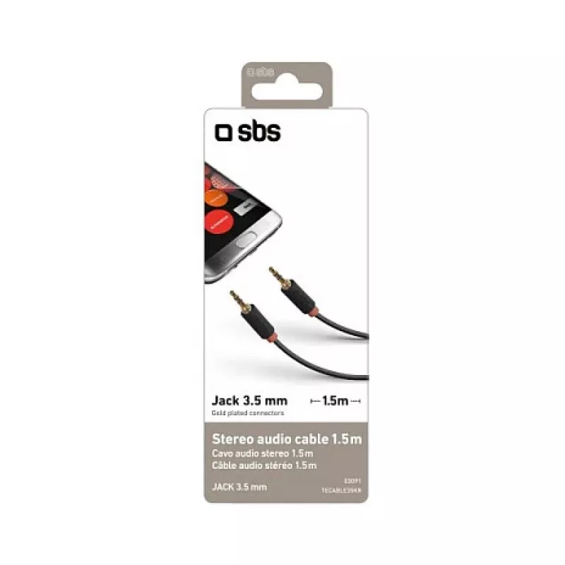 SBS TECABLE35KR - Audiokábel - mini-phone stereo 3,5 mm samec na mini-phone stereo 3,5 mm samec - 1,5 m - čierna (TECABLE35KR)