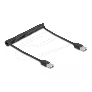 Špirálový kábel DeLOCK EASY-USB 2.0 Type-A konektor samec na Type-A konektor samec 0,5 m až 0,8 m čierny