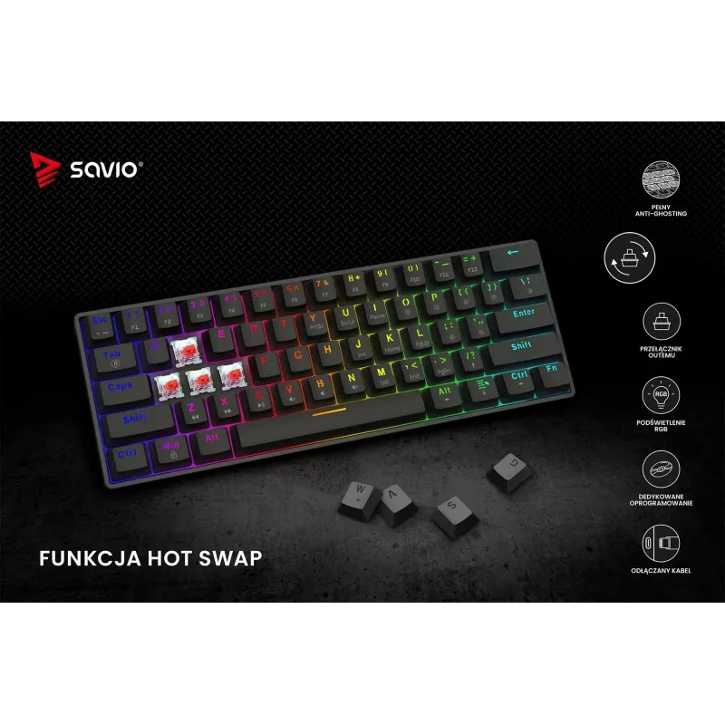 SAVIO BLACKOUT X2 mechanická klávesnica OUTEMU Red, Hot Swap