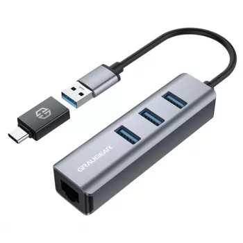GRAUGEAR USB hub G-HUB31L-A — USB 3.2 Gen 1 Type-A host, 3x USB 3.2 Gen 1 Type-A porty + RJ-45, 5000 Mbit/s