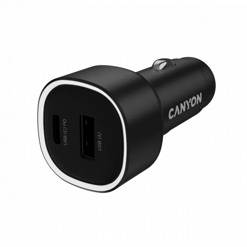 CANYON auto nabíjačka OnDrive 48 PD 48W USB-A+USB-C čierna