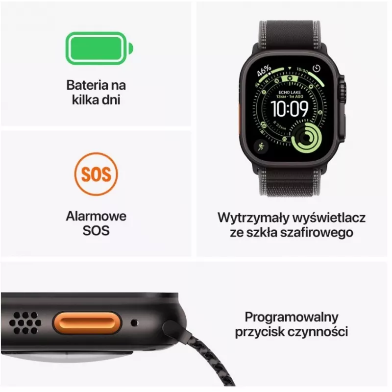 Smartwatch Apple Watch Ultra 3 GPS + Cellular 49mm Black Titanium puzdro s Black Titanium Milanese Loop Medium