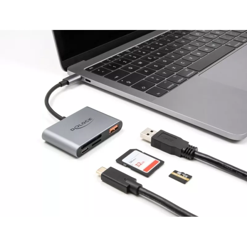 Delock 91016 USB-C čítačka kariet pre SD a microSD karty s USB-A portom a USB-C PD