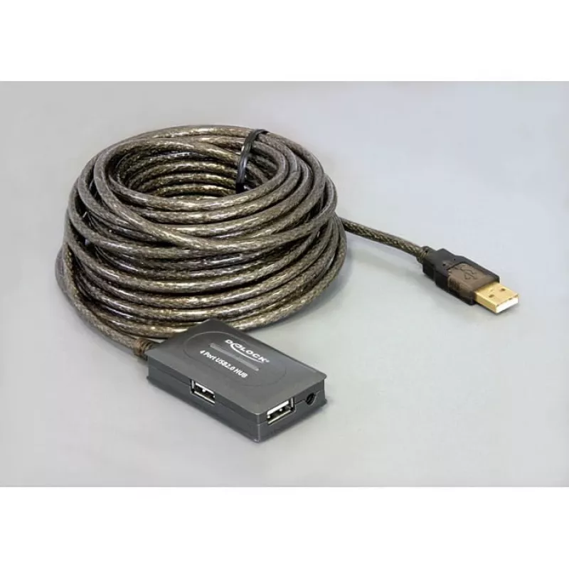 DeLock USB2.0 predlžovací kábel 10m aktívny so 4-portovým hubom - hub - 4 x USB2.0 (82748)