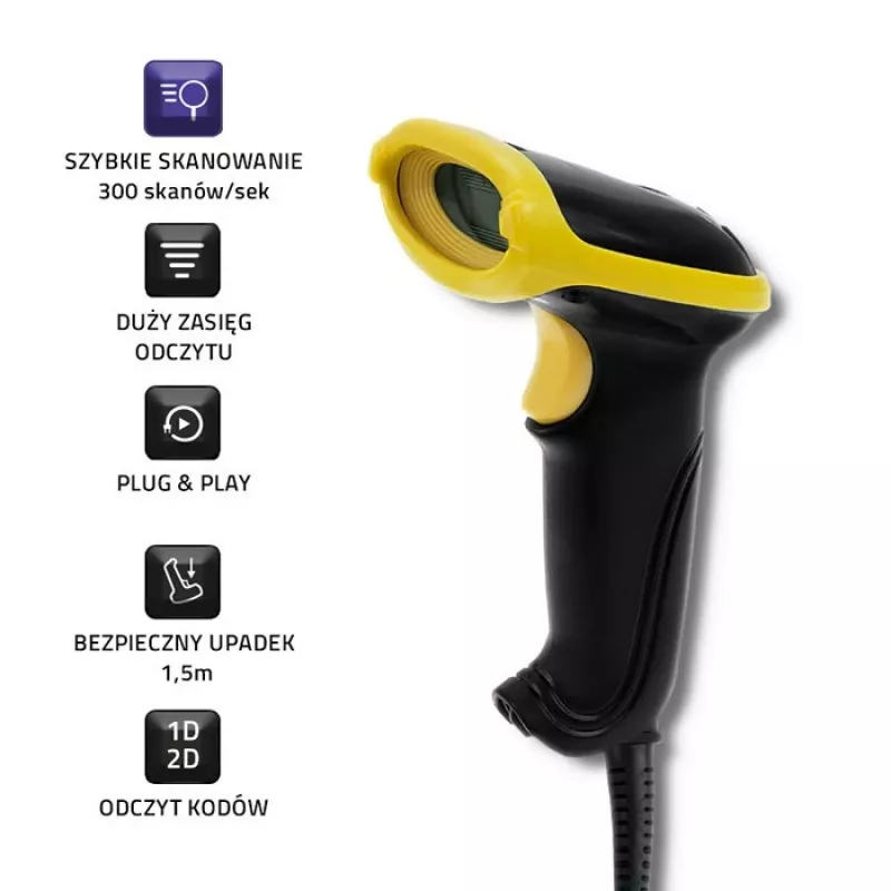 Qoltec 50867 laserová čítačka čiarových kódov 1D/2D, USB, čierna