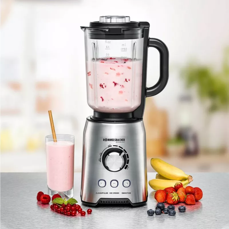 Stolový mixér Rommelsbacher MX 1250 — 1200 W, 1,75 l sklenená nádoba, nerezová oceľ