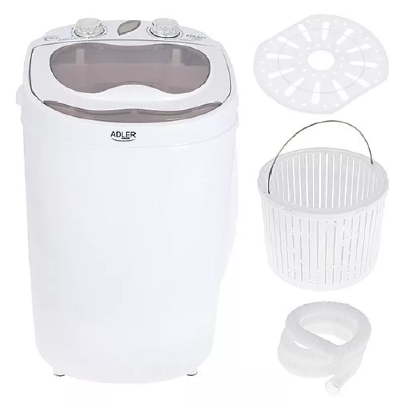 Práčka s horným plnením Adler AD 8055, prenosná, objem 3 kg, krémová, otočný regulátor, 150 W